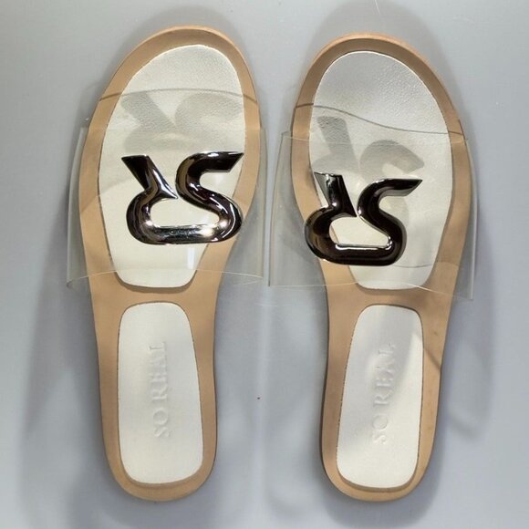So Real Transparent Slide Sandals With SR Logo Design Slip-On Clear & Wood-Tone - Picture 9 of 10